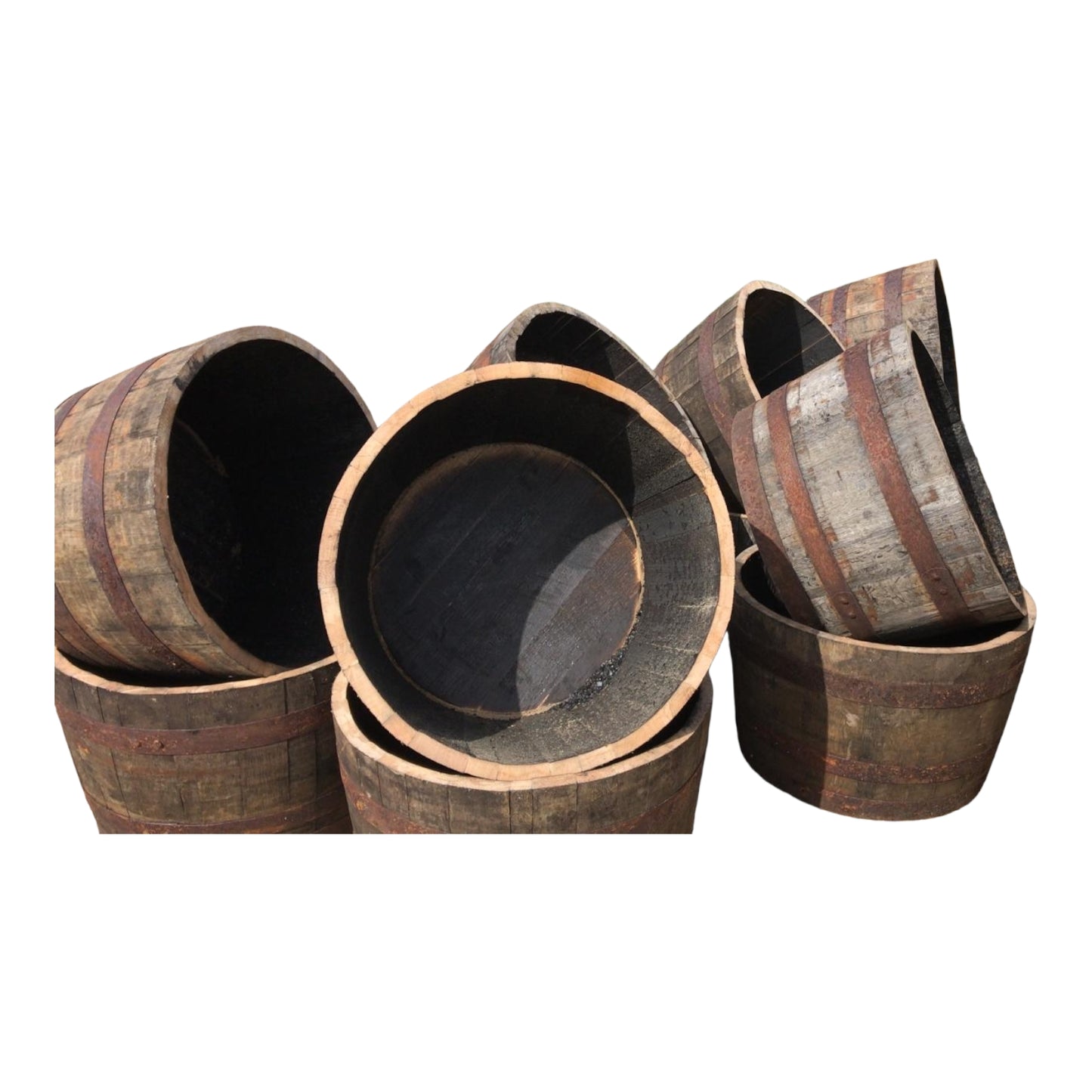 Half Whisky Barrel Planter Oak Wooden Tree Pot Olive Fruit Garden Rustic Style