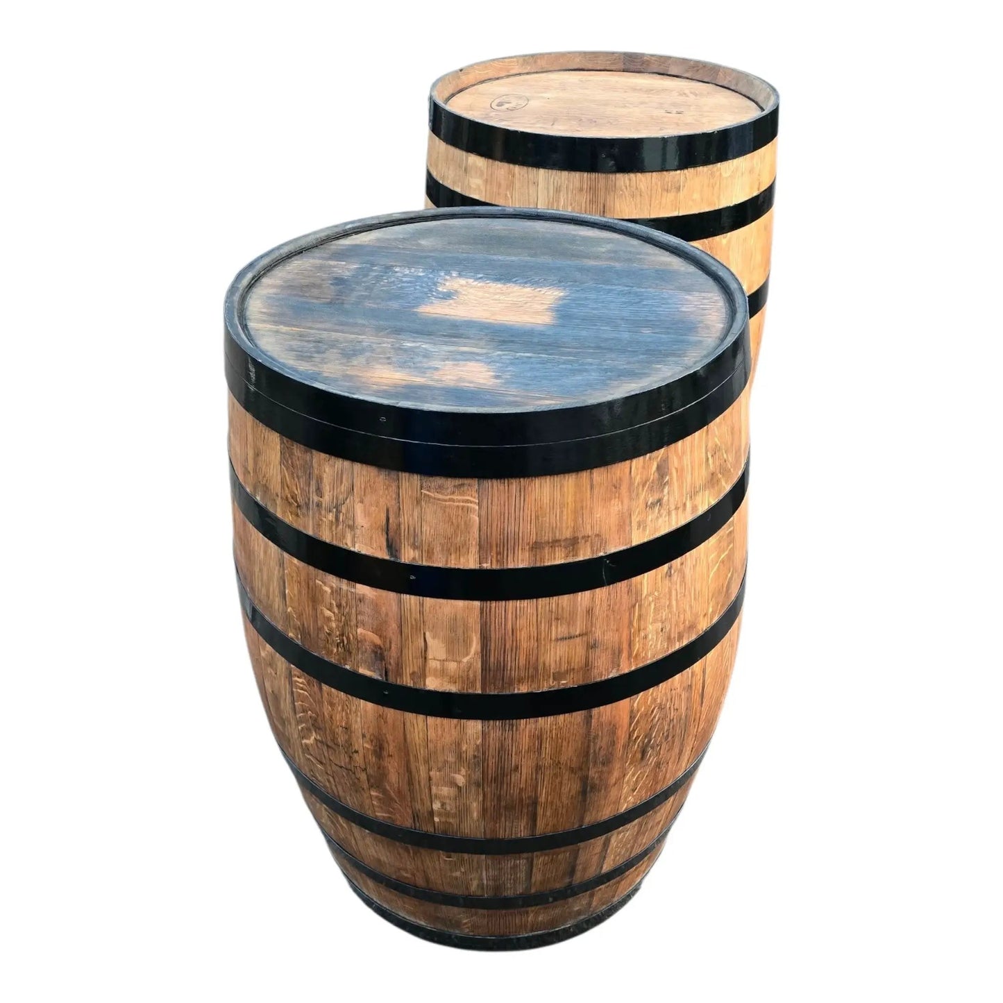 Full Size Reclaimed Oak Whisky Barrel Bar Table – Sanded & Varnished Rustic Barrel Furniture by Garden Crafty Barrel