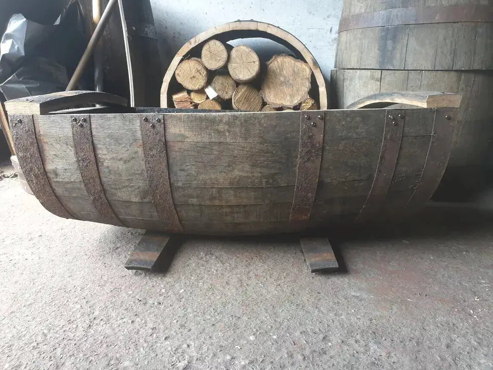 Large Cheapest Oak Whiskey Half Barrel Planter Flower Pot Lenght Cut Vertical by Garden Crafty Barrel
