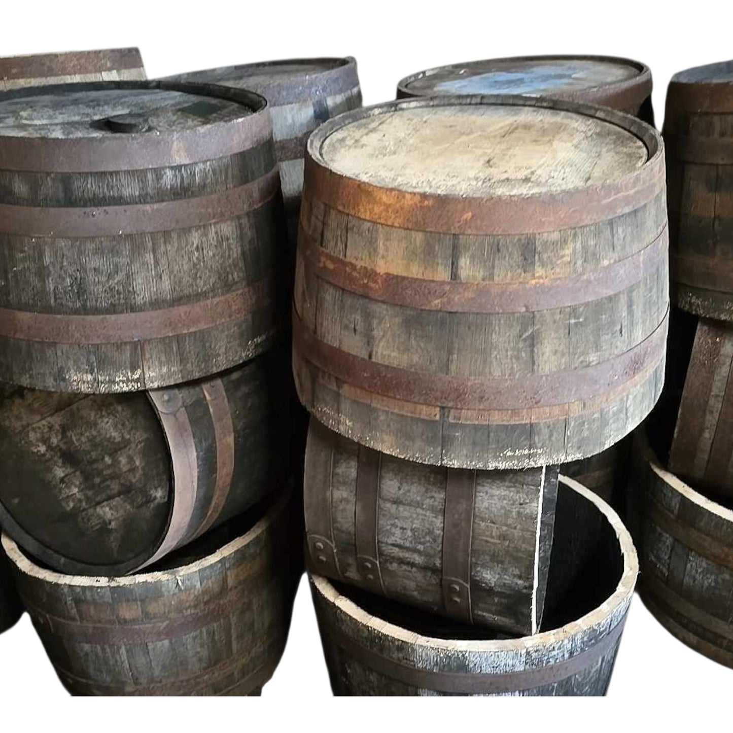 Half Whisky Barrel Planter Oak Wooden Tree Pot Olive Fruit Garden Rustic Style