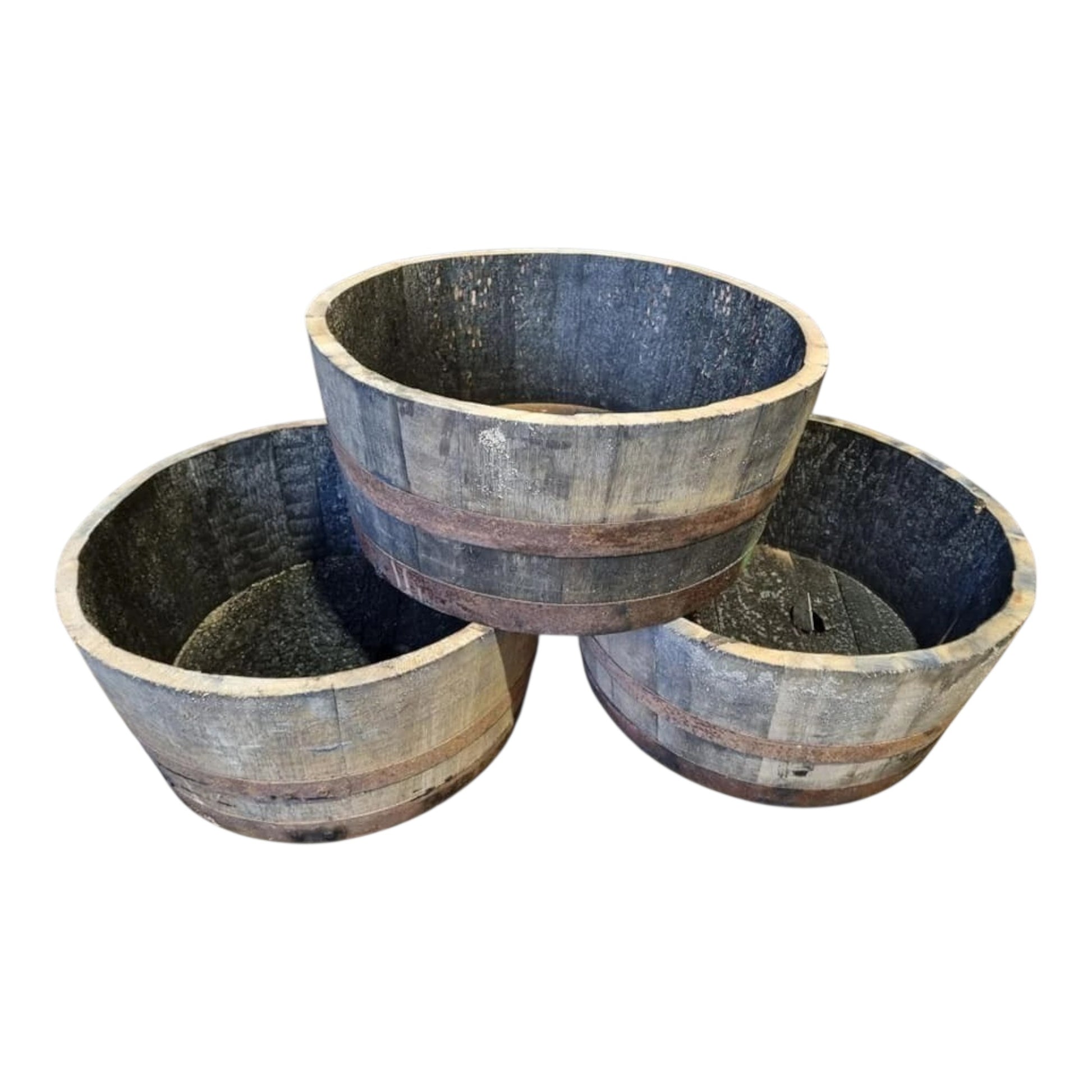 25cm watertight whisky barrel pond planter made from reclaimed oak