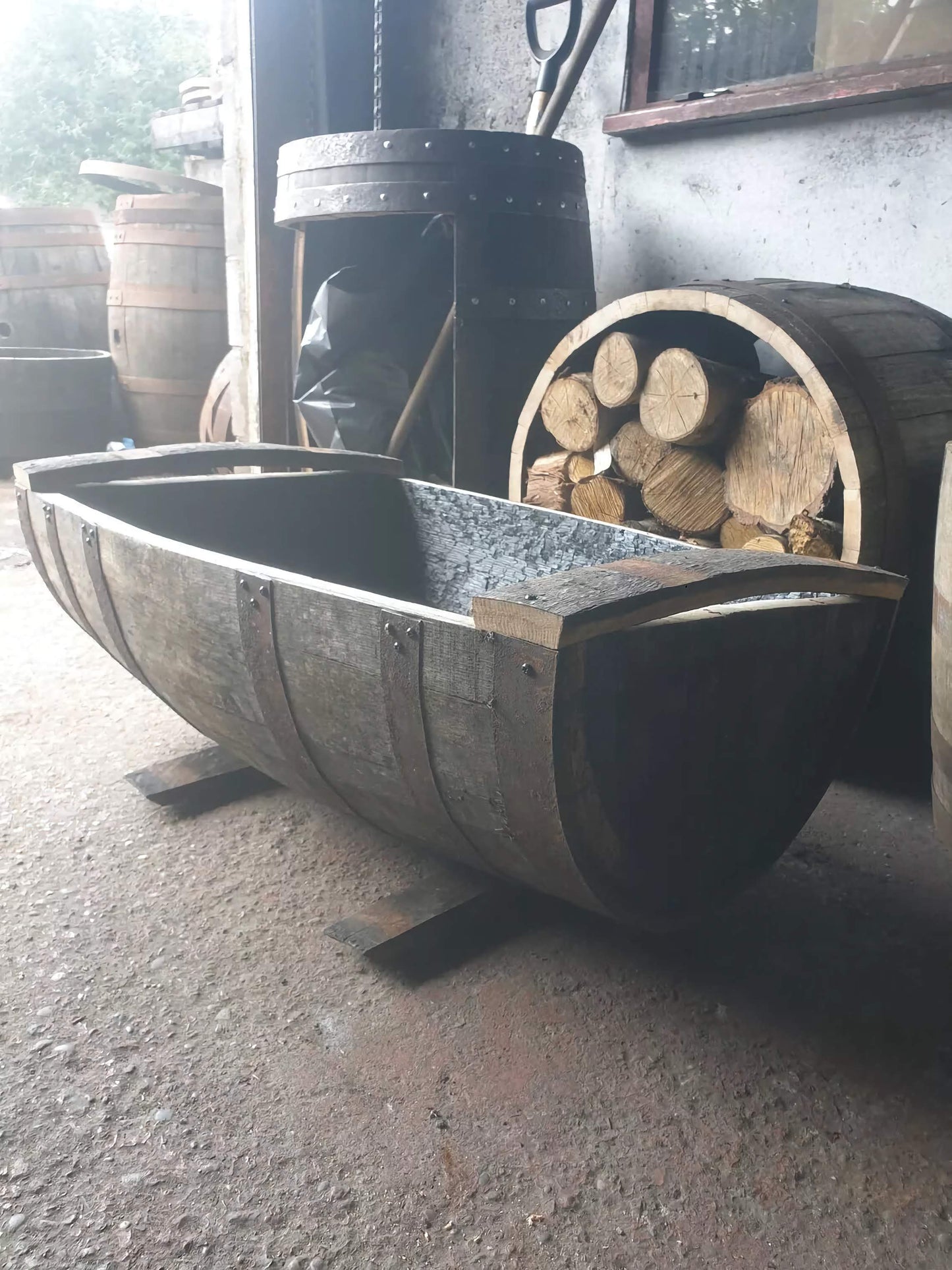 Large Cheapest Oak Whiskey Half Barrel Planter Flower Pot Lenght Cut Vertical by Garden Crafty Barrel
