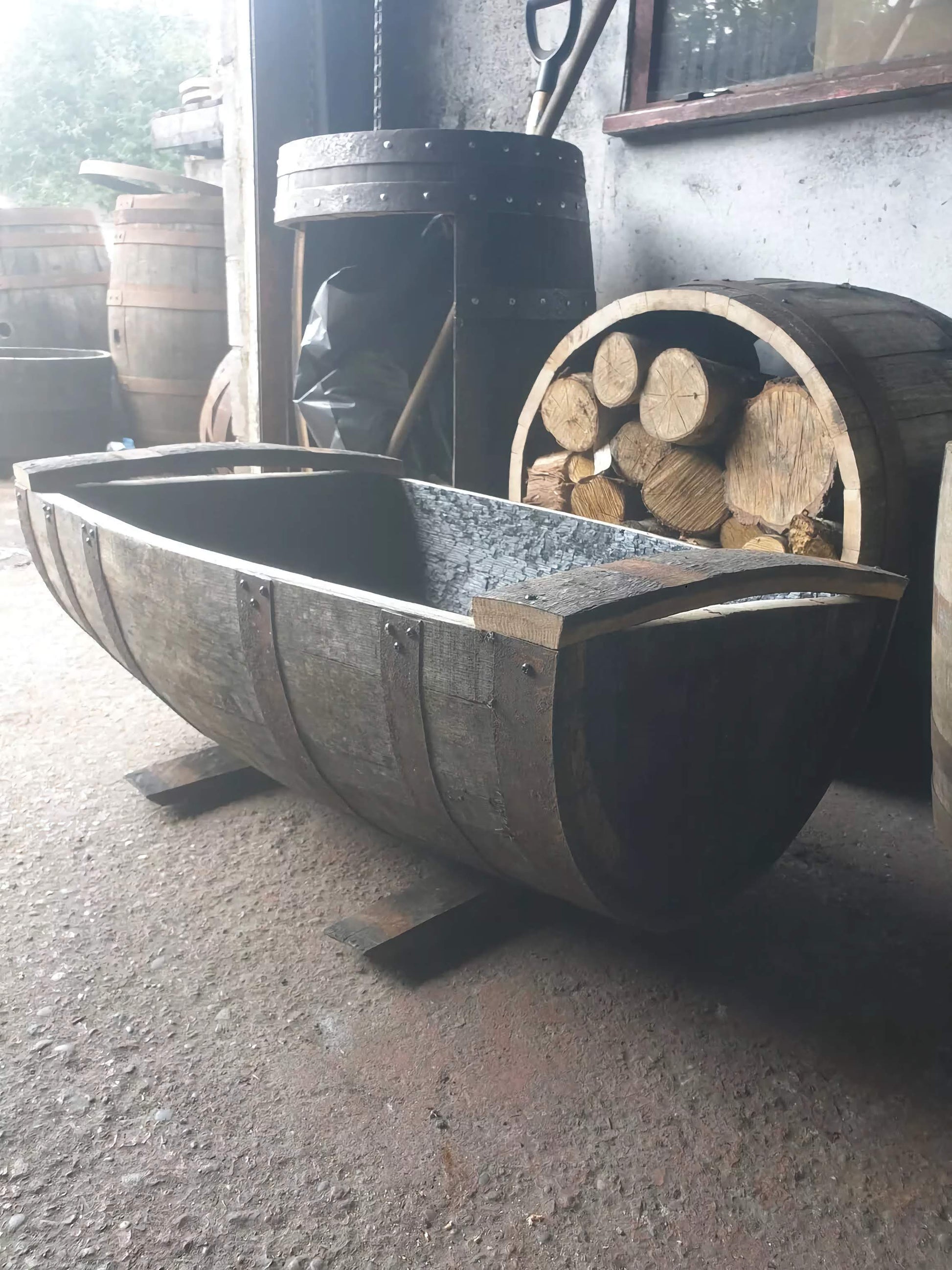 Large Cheapest Oak Whiskey Half Barrel Planter Flower Pot Lenght Cut Vertical by Garden Crafty Barrel