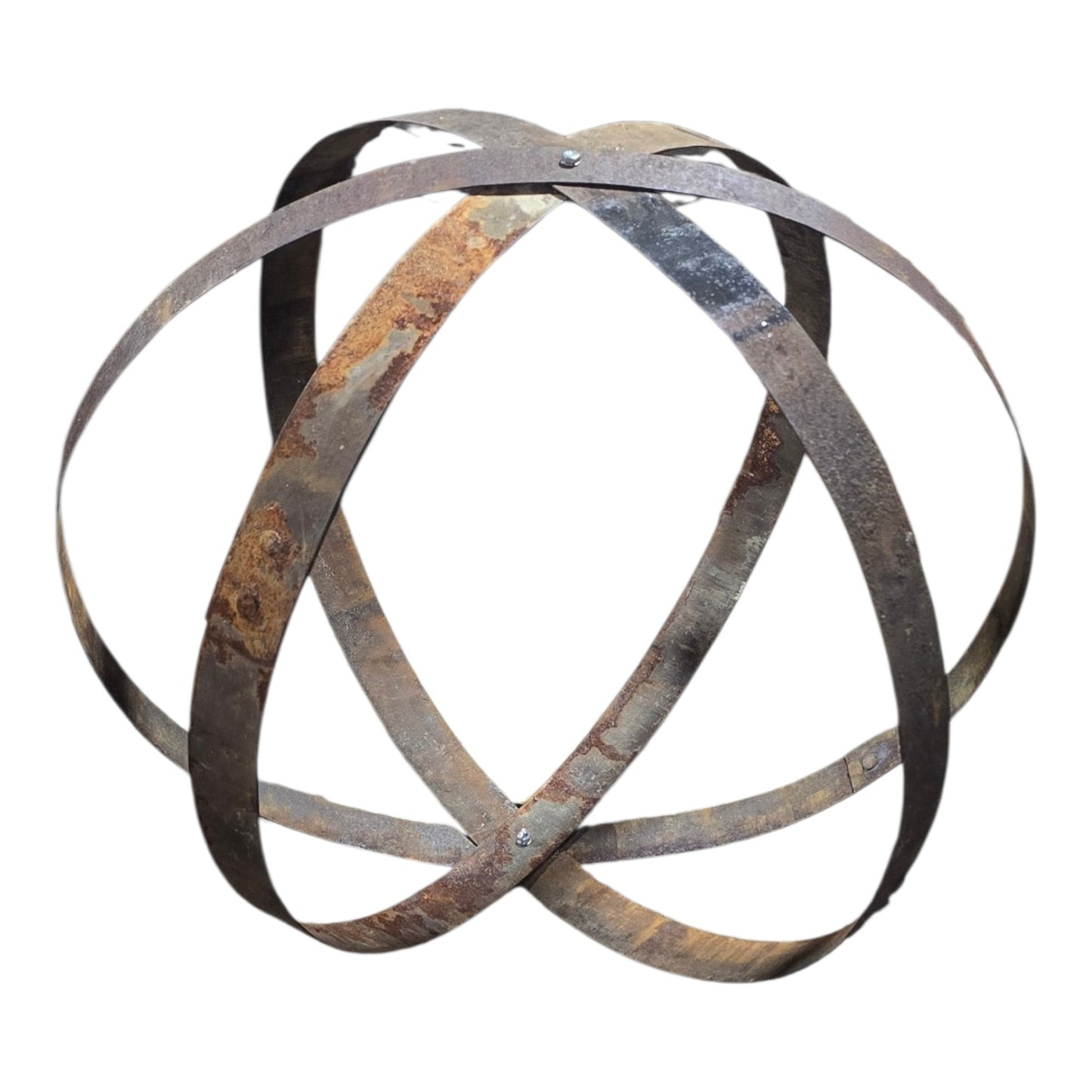Decorative rusty metal sphere for garden landscaping