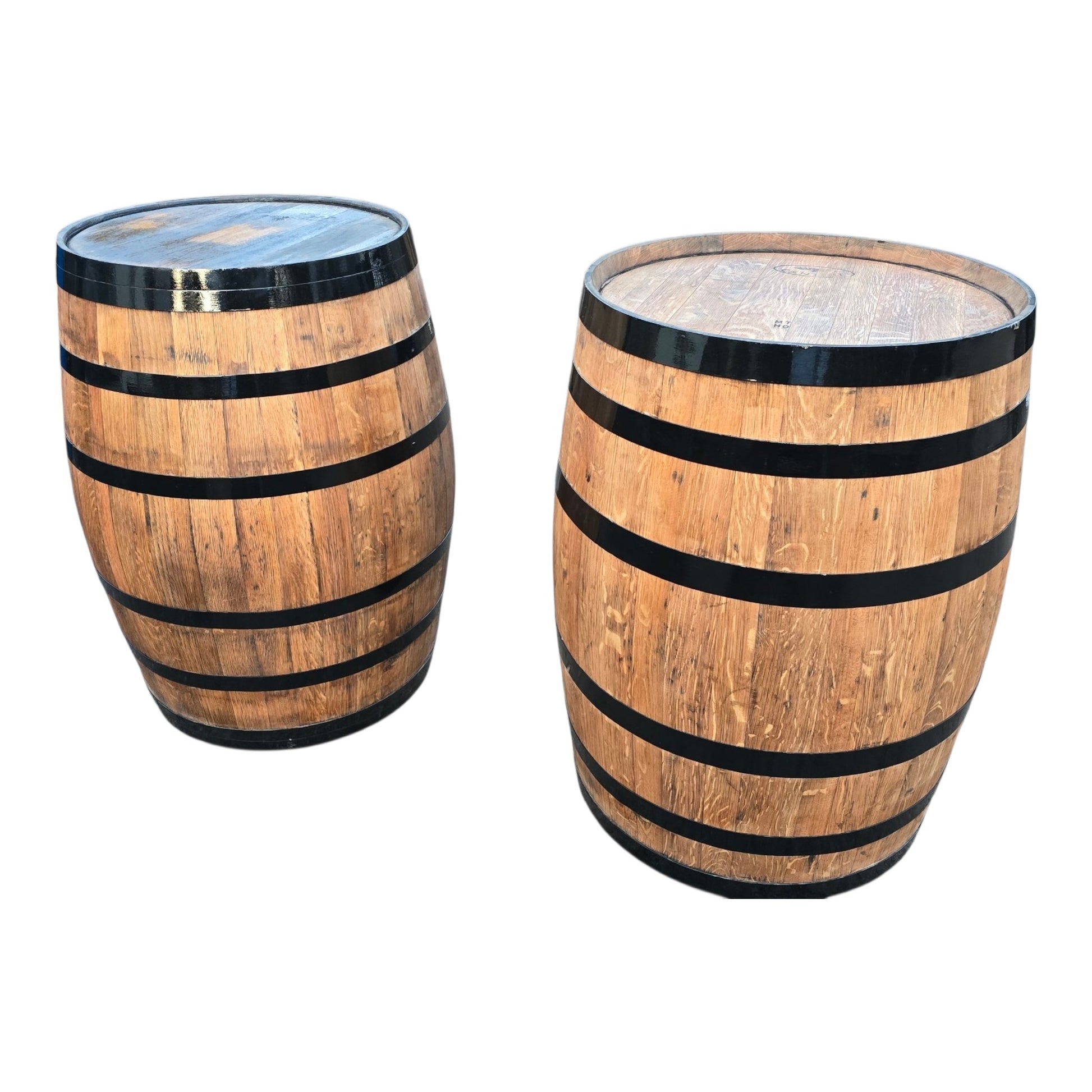 Full Size Reclaimed Oak Whisky Barrel Bar Table – Sanded & Varnished Rustic Barrel Furniture by Garden Crafty Barrel