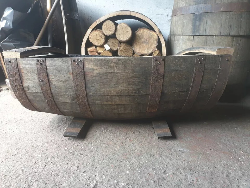 Large Cheapest Oak Whiskey Half Barrel Planter Flower Pot Lenght Cut Vertical by Garden Crafty Barrel